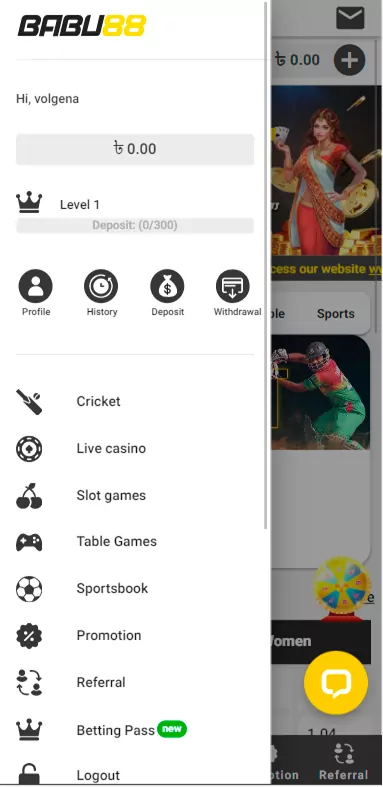 BitDeposit অ্যাপ্লিকেশন মেনু আপনাকে দ্রুত অ্যাপ্লিকেশনটি নেভিগেট করতে দেয়
